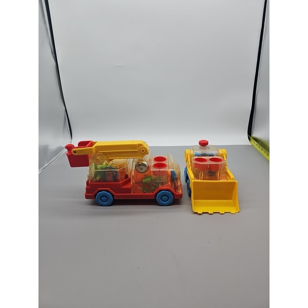 Playskool Vintage Go Go Gears Fire Truck Loader Push and Go 1988 Lot PRESS Clear
